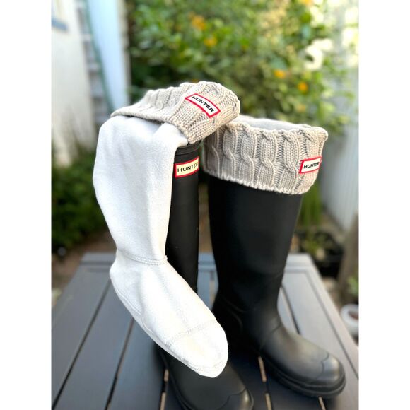NWOT Hunter Tall Cable Knit Cuff Rain Boot Wellies Socks SZ L = US Wmns SZ 8-10 - Picture 2 of 6